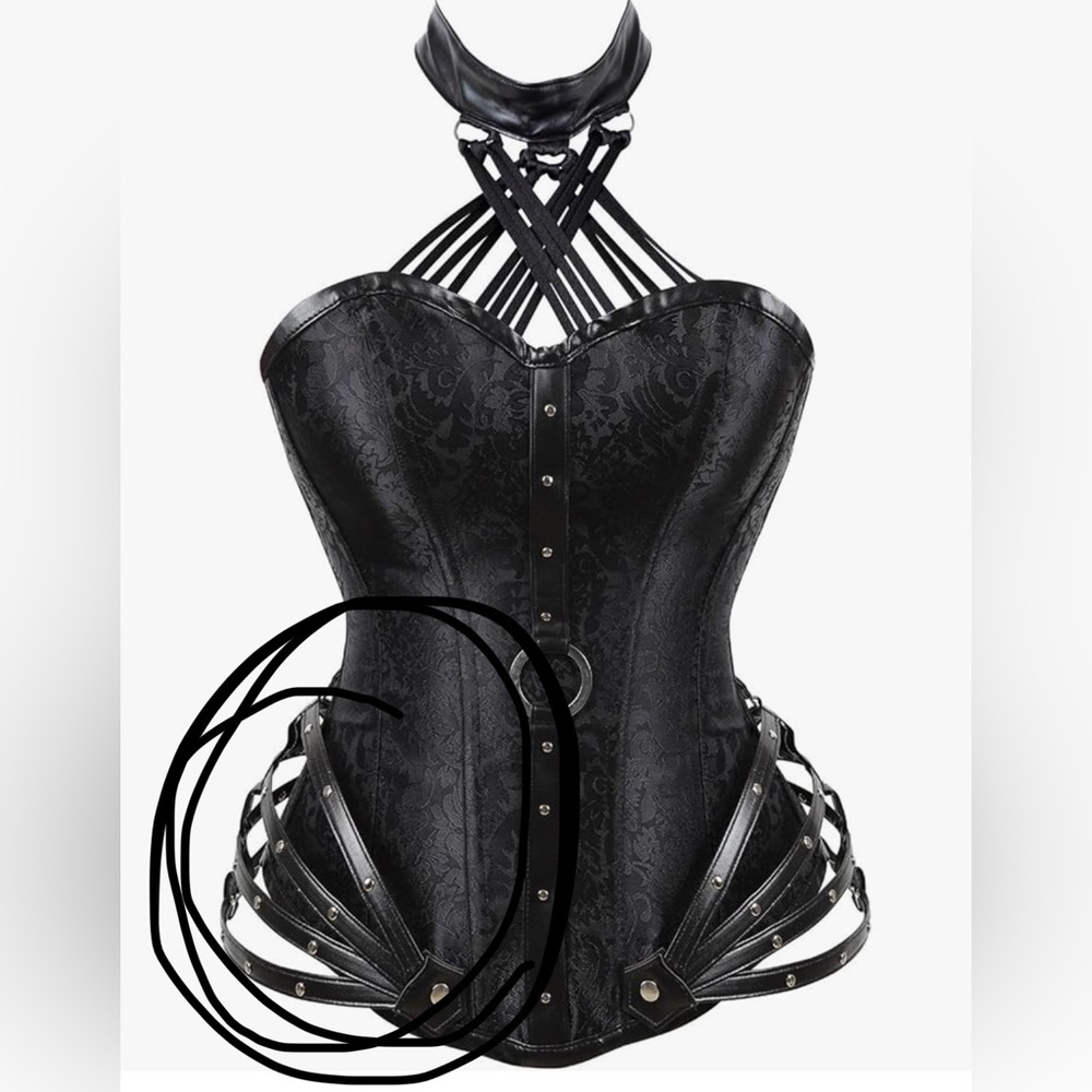 Women's Steampunk Goth Halter Steel Boned Overbust Corset Bustier Tops - Picture 5 of 7